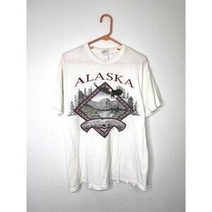 Vintage Y2K 2000s Alaska Prairie Mountain Print T-Shirt Medium Nature USA VTG